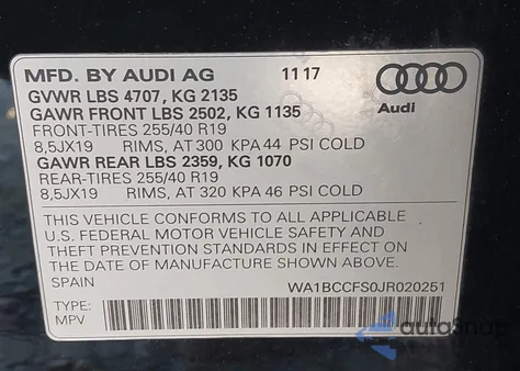 2018 Audi Q3 2.0T Premium/2.0T Sport Premium из США, поврежденный, VIN WA1BCCFS0JR020251